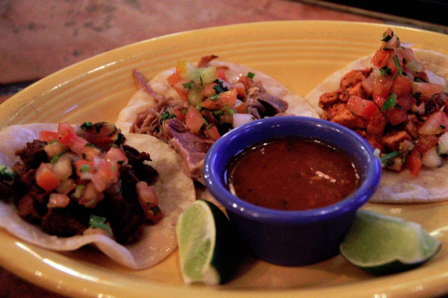 Street tacos with pico de gallo and salsa